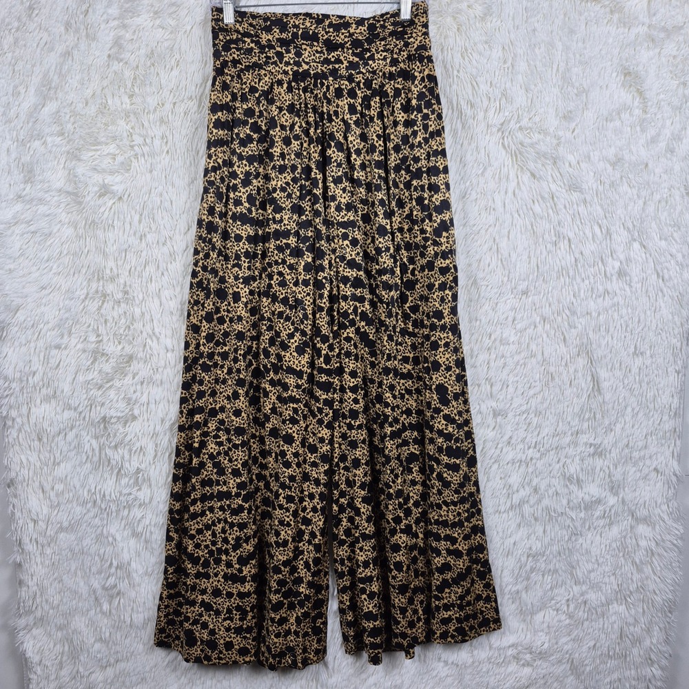 Anthropologie Leopard Print Wide Leg Palazzo Pants High Rise Pleated Size 2